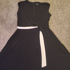 Black dress with black and white belt